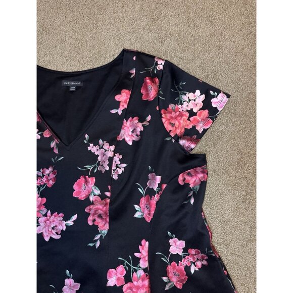 LANE BRYANT Black Fit-Flare Dress Pink Floral Vneck Romantic Formal Preppy 26/28 - Picture 8 of 11